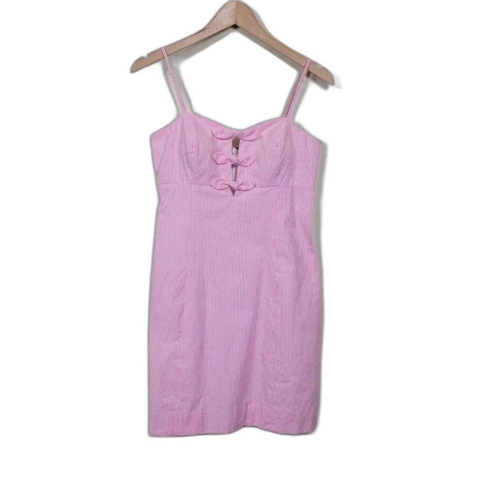 Lilly Pulitzer Striped Mini Dress Petra Style Women 4 Pink White Cotton Straps